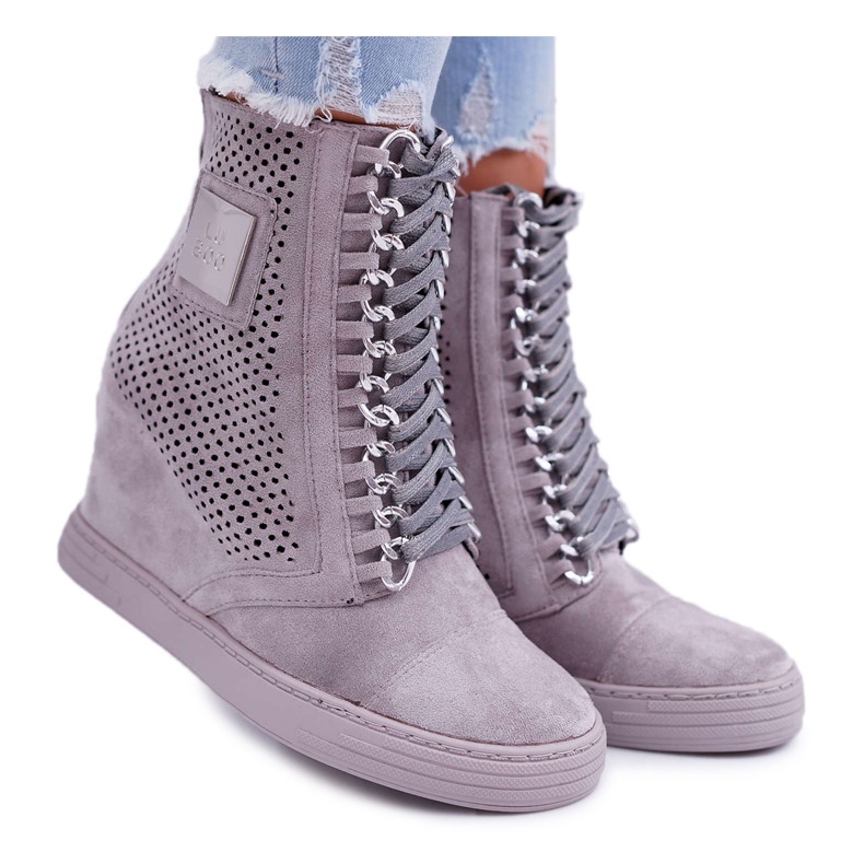 Women's Sneakers Lu Boo Openwork Suede Gray Clamma grey
