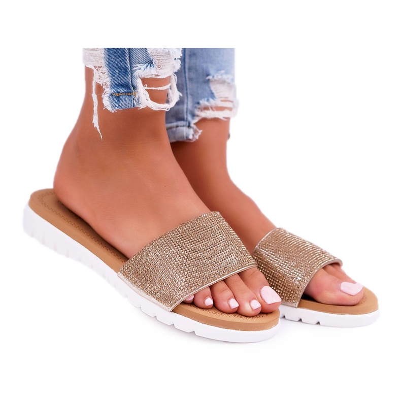 Lu Boo Women's Gold Sequined Slippers Goodies golden