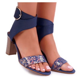 Leather Women's Sandals Maciejka On a Heel Navy Blue 03597