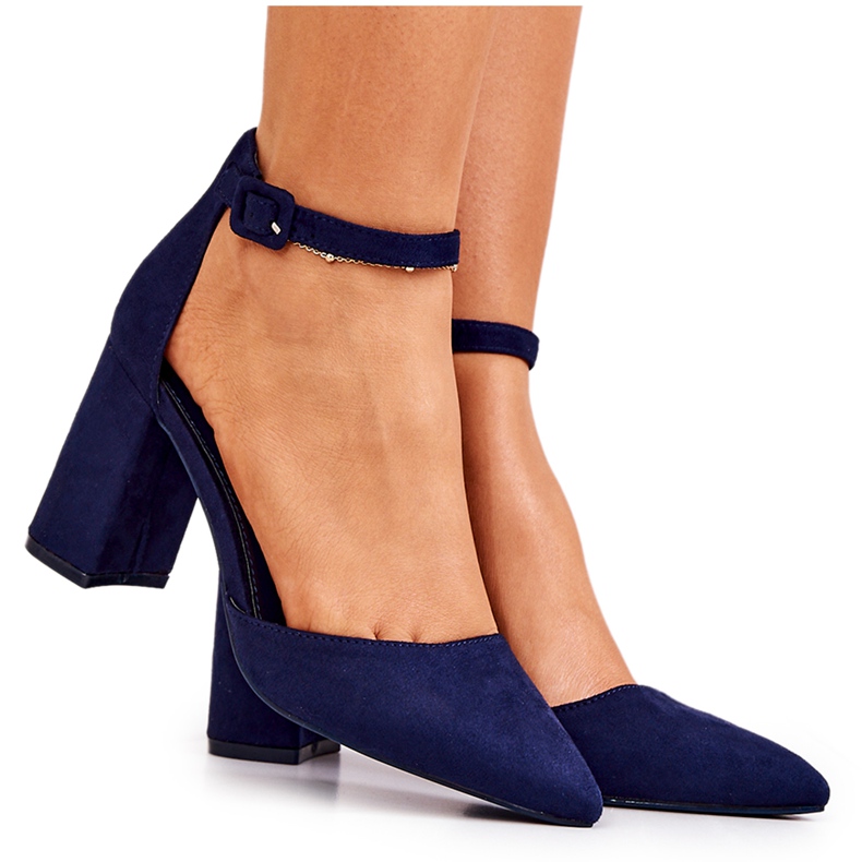PS1 Women's Pumps On a Heel Suede Navy Blue Harye