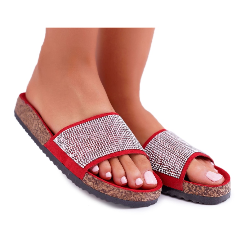 PS1 Women's Slippers On Cork With Crystals red