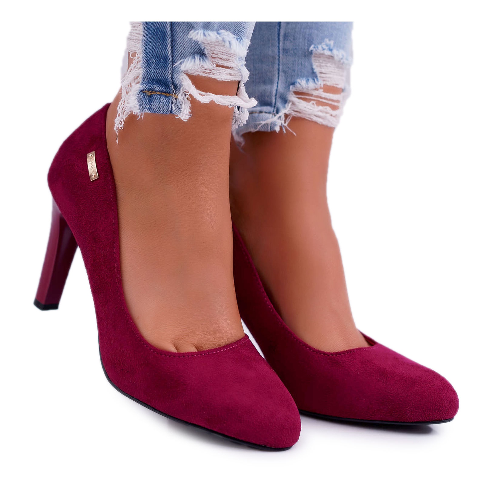 Women s pumps On a heel Suede Dark Fuchsia Sergio Leone Campbell pink