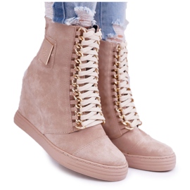 Women's Sneakers Lu Boo Gold Chain Suede Beige Monica Women's Sneakers Lu Boo Gold Chain Suede Beige Monica