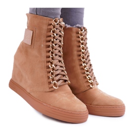 Women's Sneakers Lu Boo Gold Chain Suede Camel Monica brown