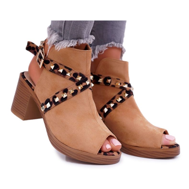 Women's Sandals On High Heel Lu Boo With Shank Camel 318-30 Fiode brown