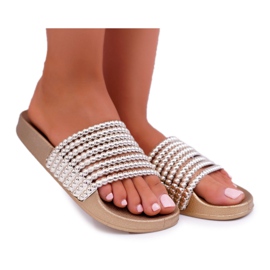 Women's Slippers with Beaded Golden Elavi