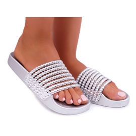 Women's Slippers with Beaded Silver Elavi grey