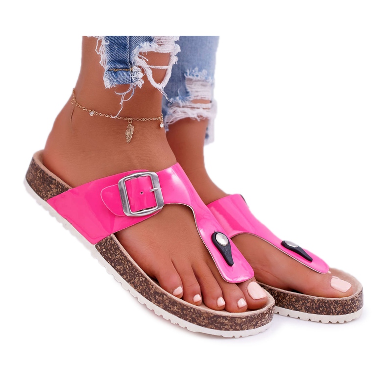 SEA Women's Slippers Flip-flops On Cork Varnished Fuchsia Palette pink