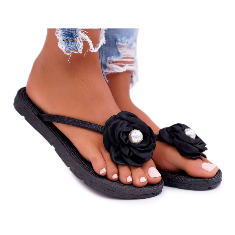 Women's Flip-flops Black Flower Glitter Elenda