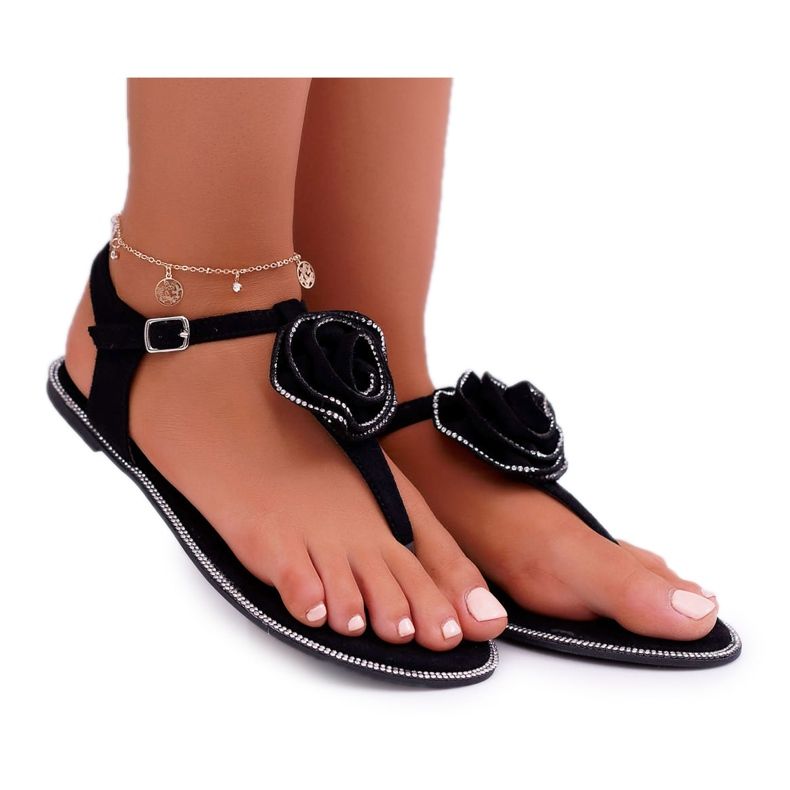 Women's Sandals Flip-flops Black Flower Rhinestones Drave