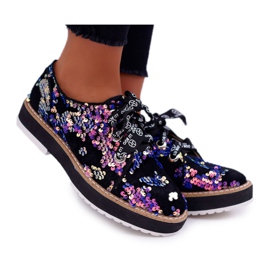 Women's Brogues Lu Boo Violet Sequins Moonlight black purple multicolored
