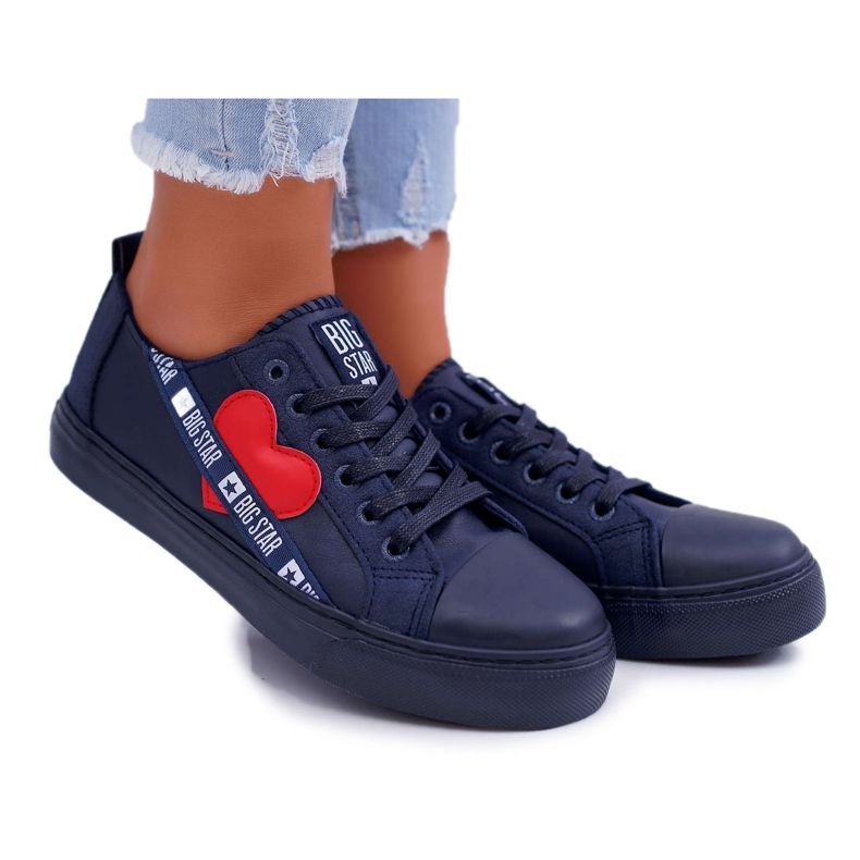 Women's Sneakers Big Star Navy Blue with a heart EE274258