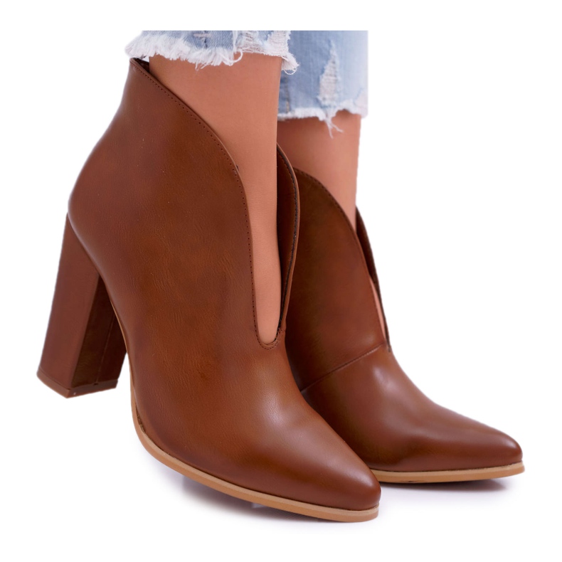 SEA Women's Boots On High Heel Slip On With Cutouts Brown Mantana