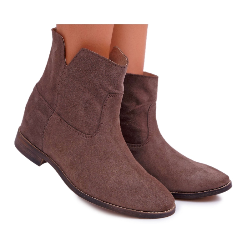 Women's Boots Hidden Wedge Flat Heel Cappuccino Dark Nicole 2419 brown