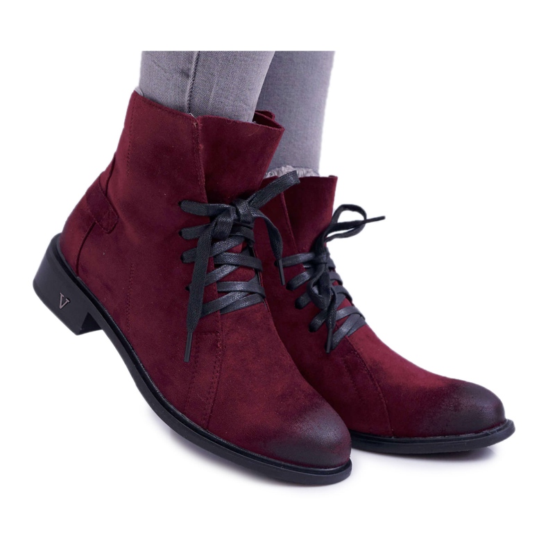Vinceza Women's Boots On Flat Heel Workery Burgundy Teref red multicolored