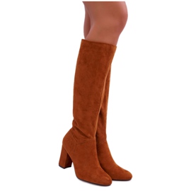 BUGO Women's Boots On Heel To The Knee Camel Mercure brown