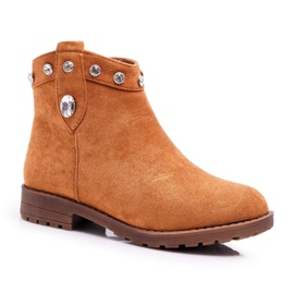 FP1 Children's Boots with Crystals Flat Heel Camel Venici brown