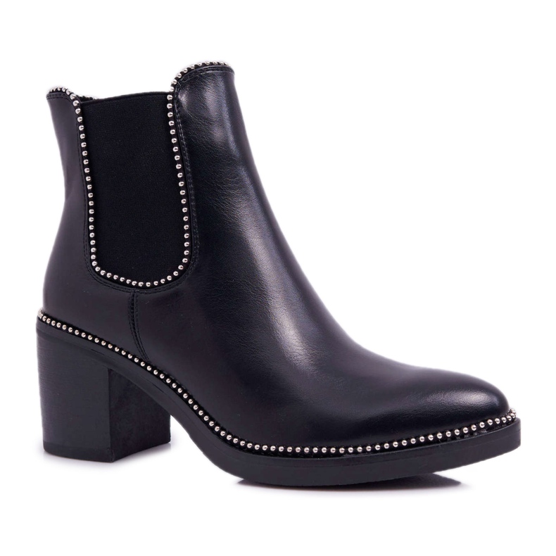 POPA Women's Boots On High Heel With Rhinestones Black Rhythmic
