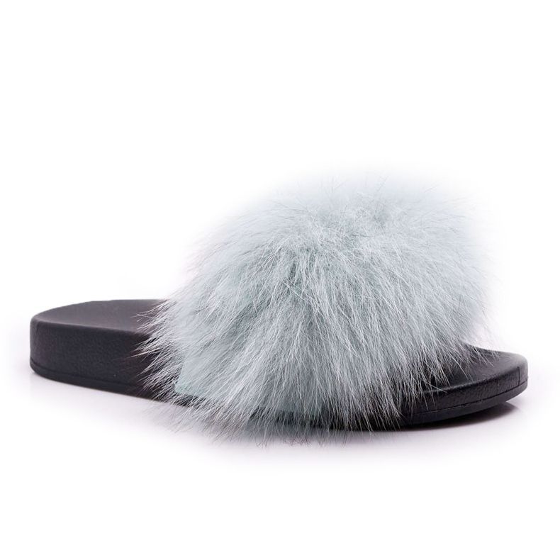 Women's Slippers with Natural Fur Mint Naturis blue