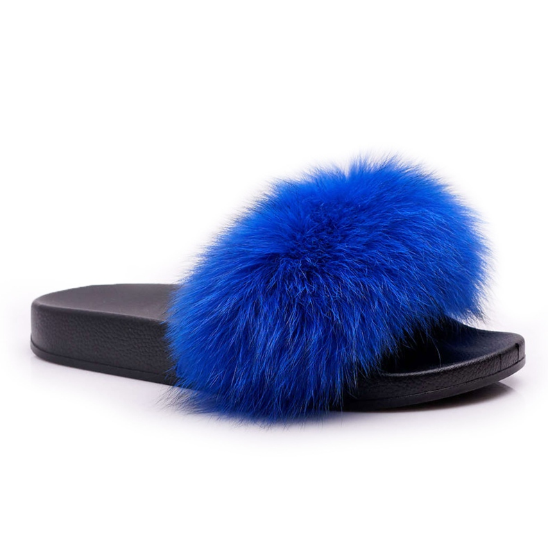 Women's Slippers with Natural Fur Naturis Sapphire blue Women's Slippers with Natural Fur Naturis Sapphire blue