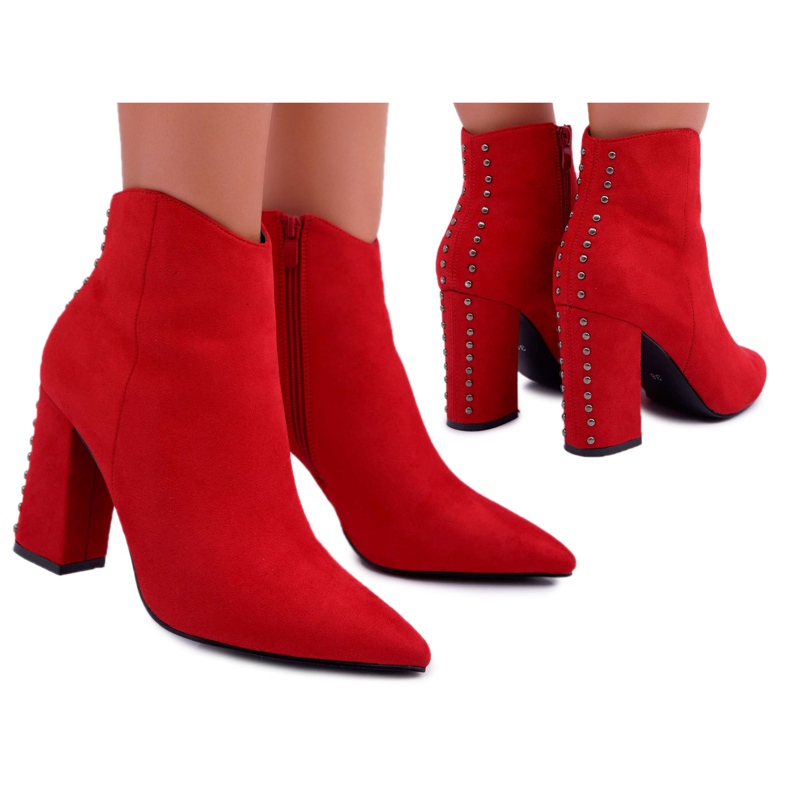 PS1 Women's Boots On High Heel With Rivets In Spitz Red Snack