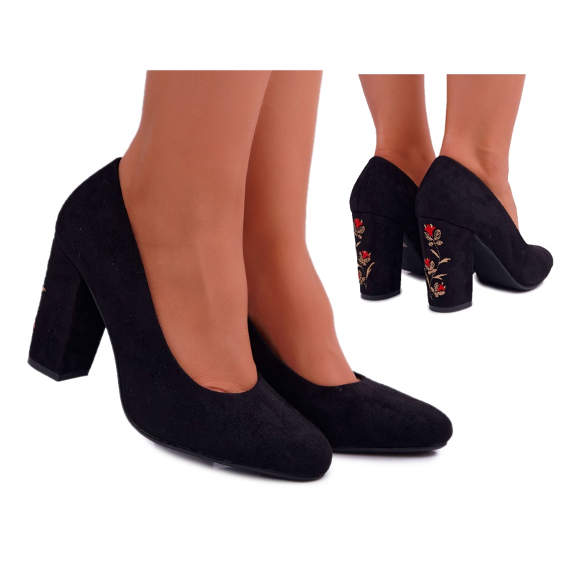 Women's Pumps Sergio Leone Black Suede Gendar Flowers Women's Pumps Sergio Leone Black Suede Gendar Flowers