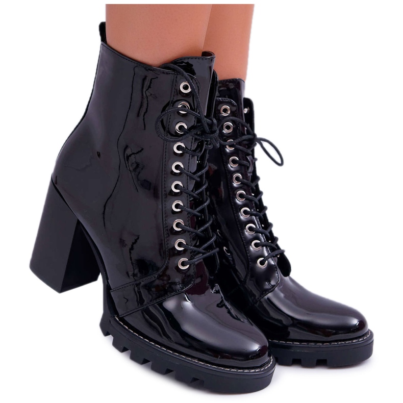 Women's Boots Lacquered On a Heel Black Insist
