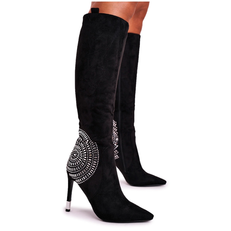 HAN Women's Boots On A Heel To The Knee Black Fashionable