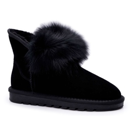 HAN Women's Snow Boots With Fur Suede Leather Black Memento