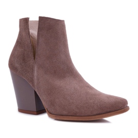 Women's Boots On High Heel Spring Leather Suede Dark Cappuccino Nicole 2430 brown Women's Boots On High Heel Spring Leather Suede Dark Cappuccino Nicole 2430 brown