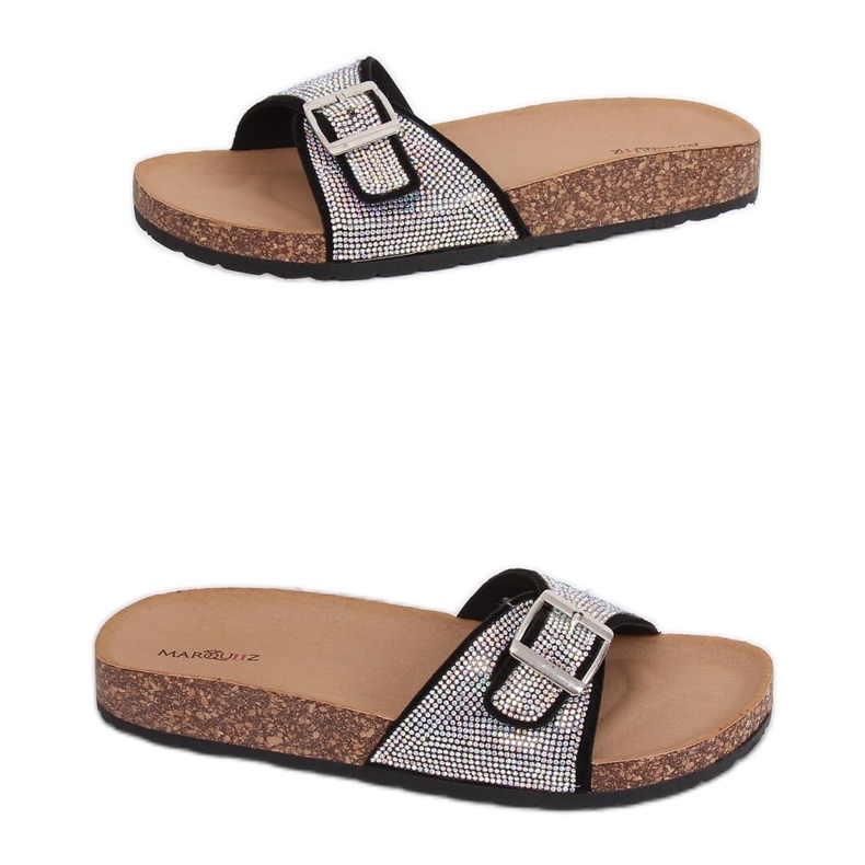 Black slippers with stones L-1032 Black