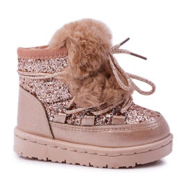 FRROCK Children's Snow Boots With Fur Champagne Minnie Mouse pink