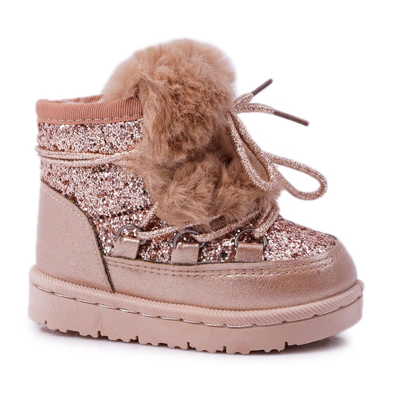 FRROCK Children's Snow Boots With Fur Champagne Minnie Mouse pink