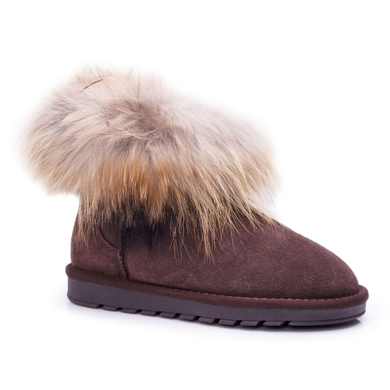 HAN Women's Leather Snow Boots Mukluki With Fur Brown Snow Fox