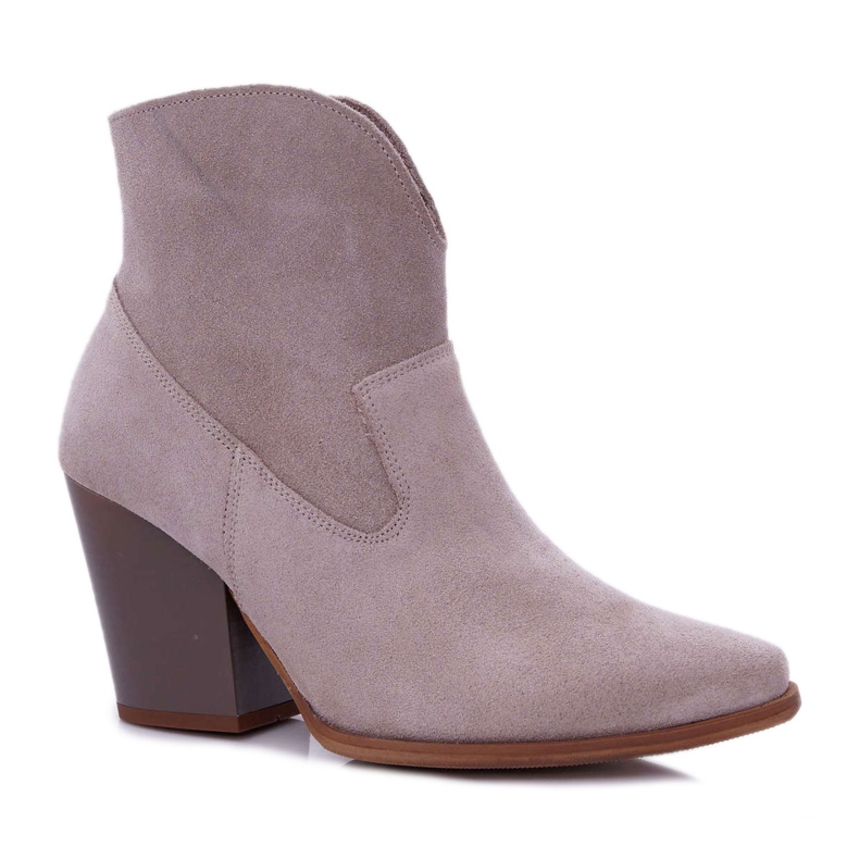 Women's Boots On High Heel Suede Light Cappuccino Nicole 2433 beige