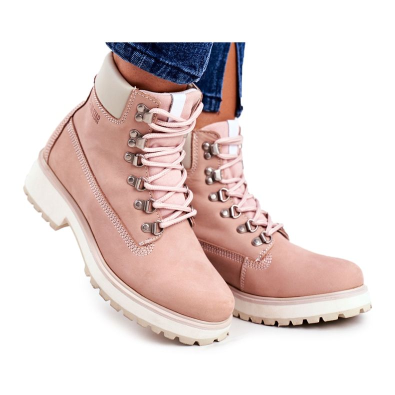 Women's Boots Trappers Big Star Pastel Pink EE274034 Women's Boots Trappers Big Star Pastel Pink EE274034
