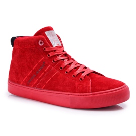 Men's Sneakers High Cross Jeans Leather Suede Red EE1R4055C