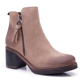 FRJEIN Women's Boots On A Heel Warm Felt Beige Delia