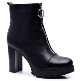 FRBS Women's Boots On Heel With Decorative Zipper Black Senuto