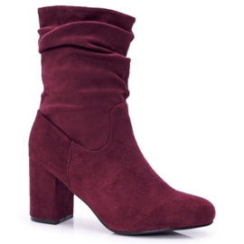 FRJ Women's Boots On High Heel Suede Burgundy Endless red