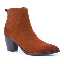Moow Women's Boots On Heel Suede Camel Niki brown