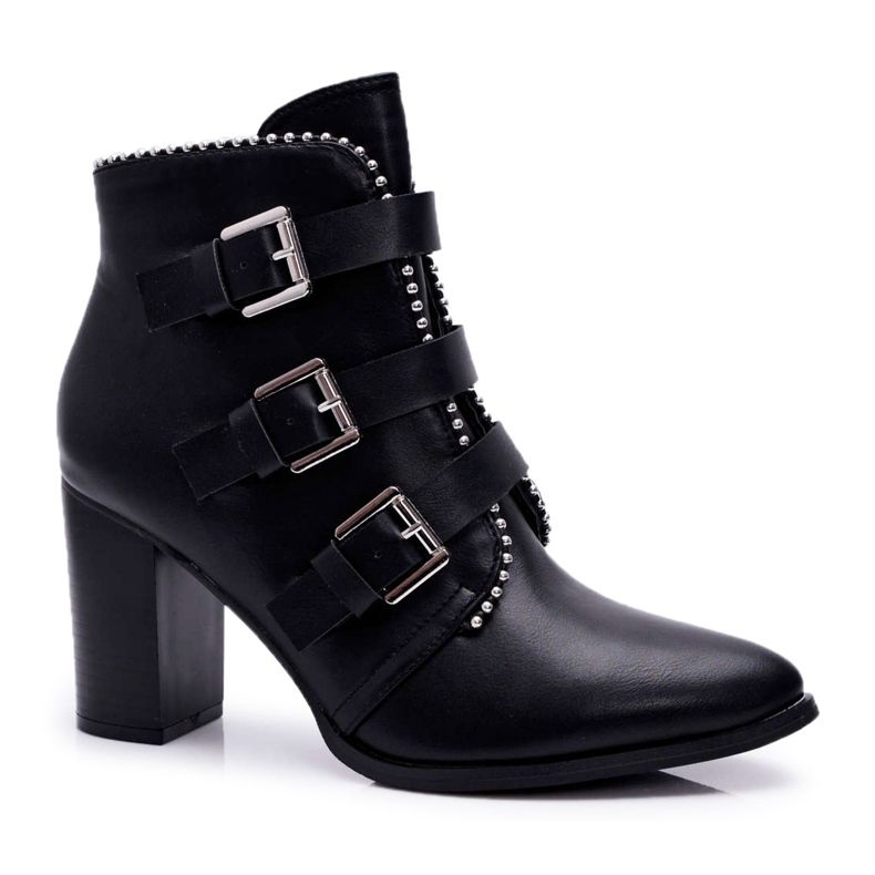 FJ1 Women's Boots On A Heel With Buckles Black Finbas