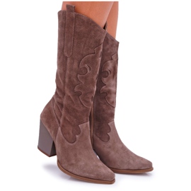 Women's Boots On Heel Cowboy Cappuccino Brunt brown