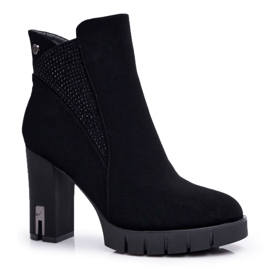 SEA Women's boots on a high heel and a platform with cubic zirconia Black Deren
