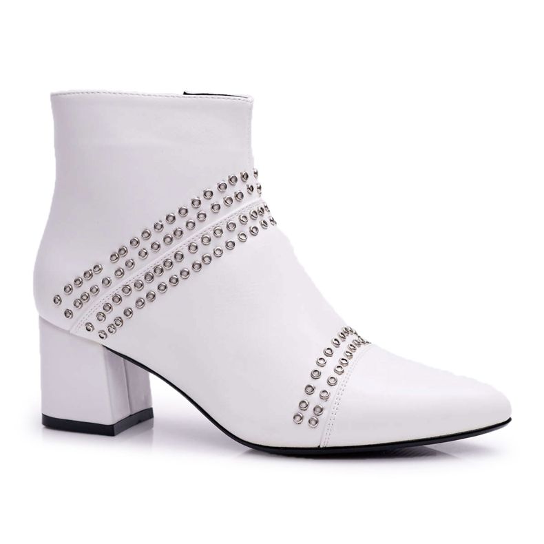 SEA Women's Boots On A Heel In Spitz With Rivets White Primma