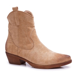 BUGO Women's Cowboy Boots Suede Beige Ferders BUGO Women's Cowboy Boots Suede Beige Ferders