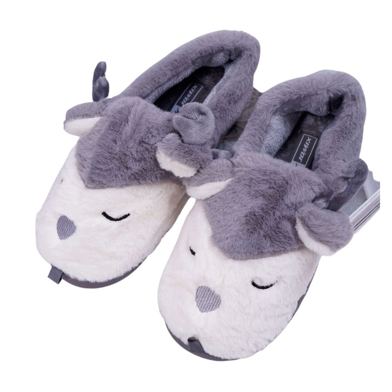 BUGO Women's Slippers With Fur and Reindeer Gray Reindeer grey