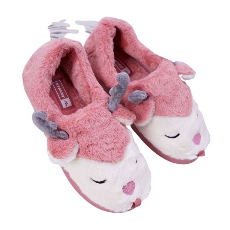 BUGO Women's Slippers With Fur And Reindeer Dark Pink Reindeer