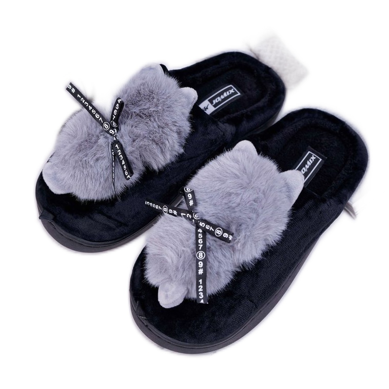 BUGO Women's Slippers With Fur Kitten Black Kitty