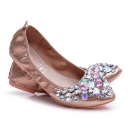 PS1 Women's Ballerinas With Stones Rose Gold Crystal pink